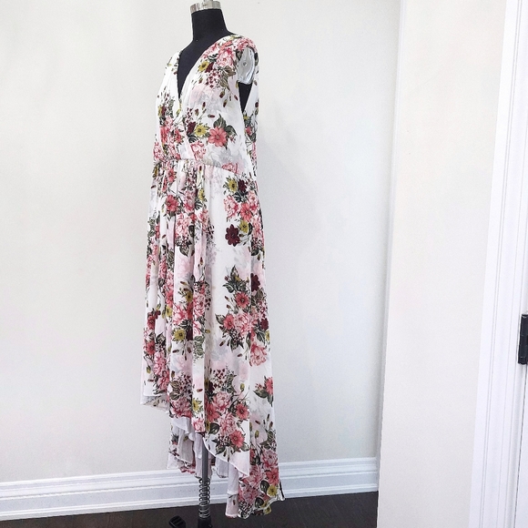Torrid WHITE Romantic Floral Chiffon High Low Hem Dress - Picture 7 of 13